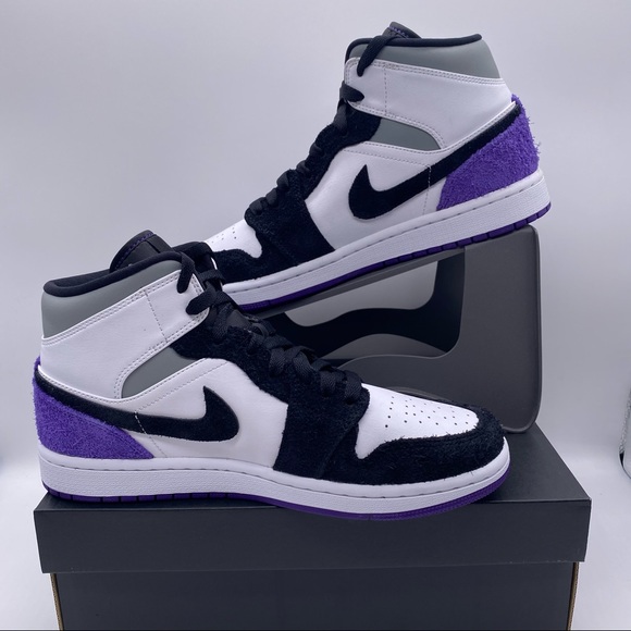 New Air Jordan 1 Mid Men Purple Suede Black Retro - Picture 3 of 10
